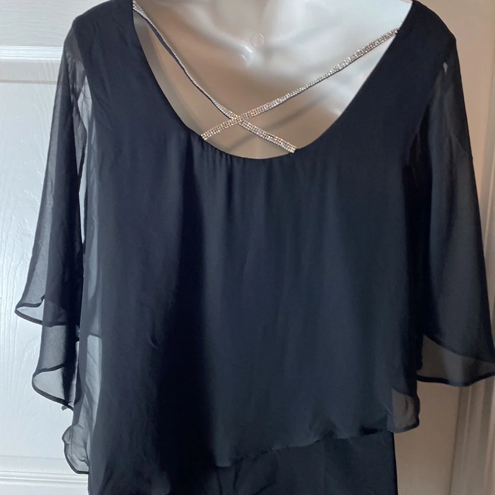 Prelude Women Sparkle Black Pullover Blouse Top Bell Sleeve Accent Size M